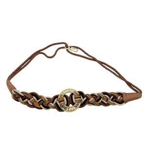 Vintage 80s Braided Belt Gold Medallion Hook Loop Adjustable One Size Earth Tone